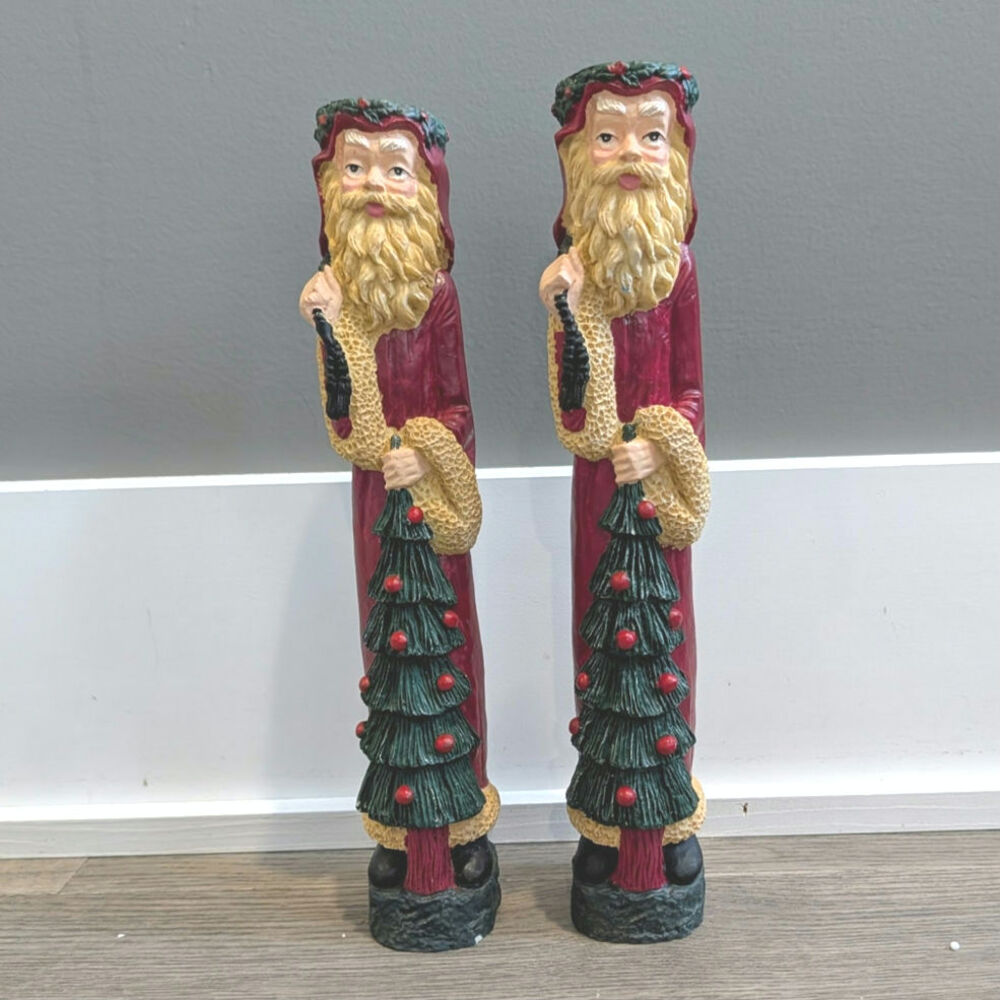 Set of 2 Vintage Pencil Santa Candle Holder 11.5 in